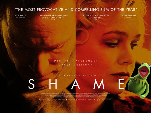 Shame UK poster, Muppets parody - Michael Fassbender, Carey Mulligan, Kermit