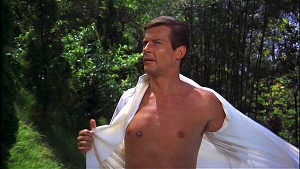 Roger Moore, swimming trunks, The Man with the Golden Gun