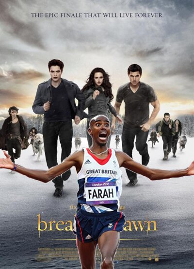 Mo Farah running away from Twilight poster