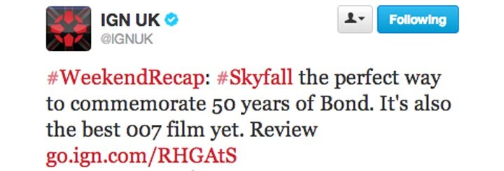 Skyfall review tweet